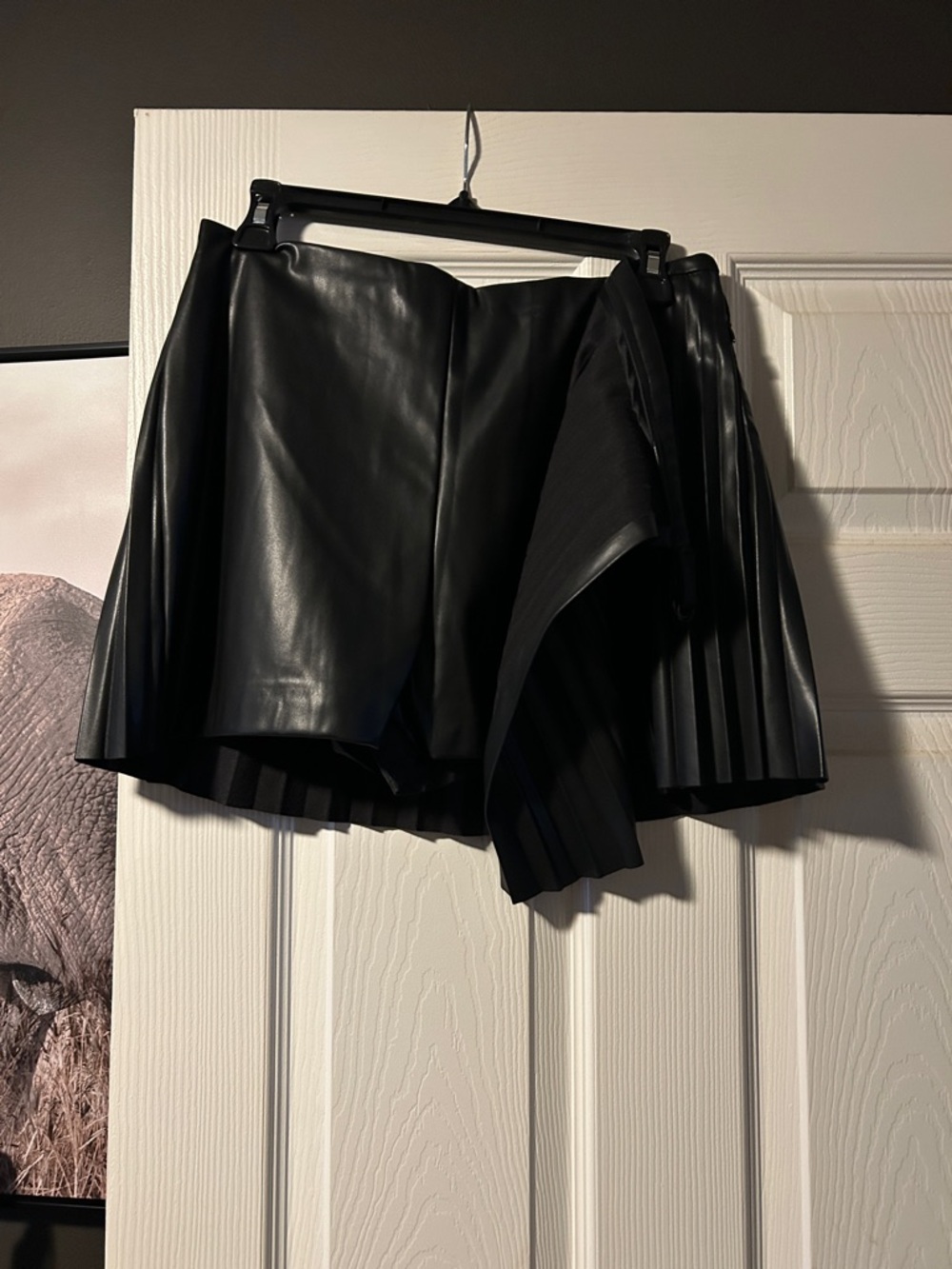 Black Faux Leather Pleated skort.